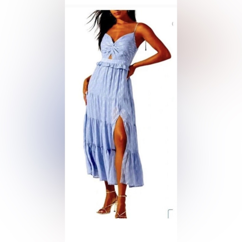 ASTR The Label LILAC JacquardTiered Sleeveless High Slit Midi Dress